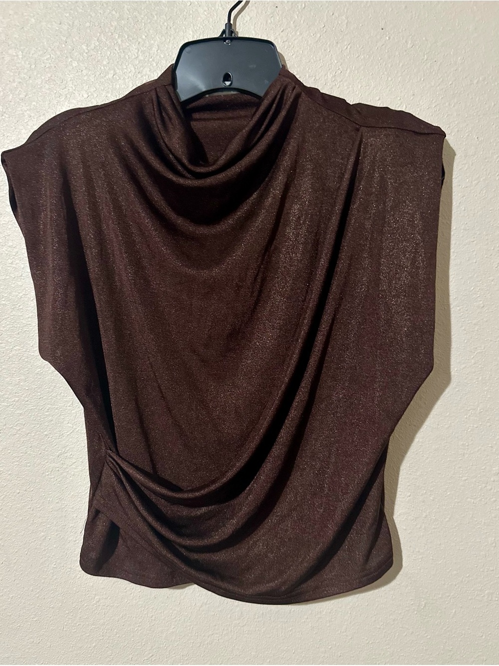 Astr Brown Draped Cowl-Neck Sweater Top